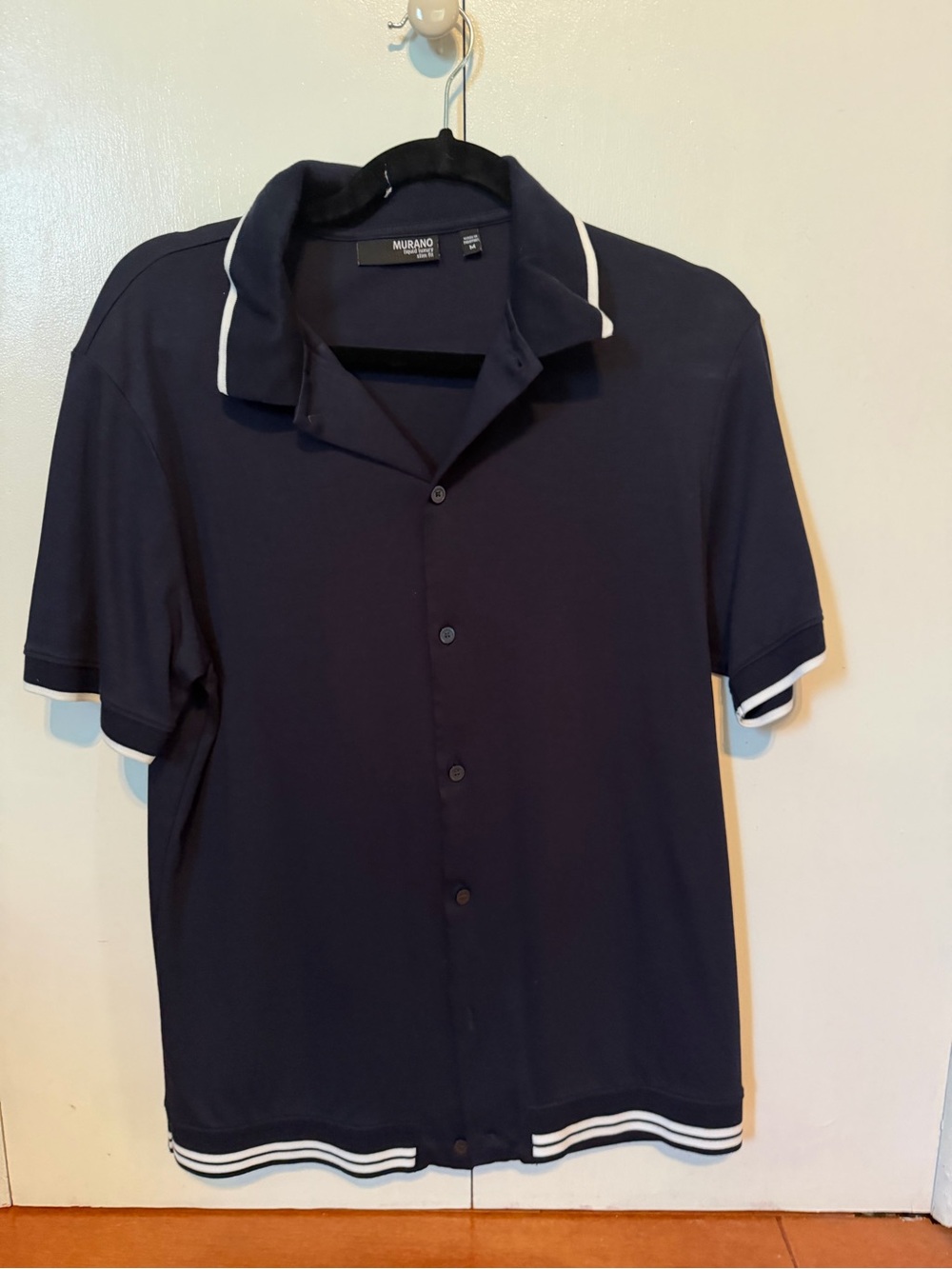 Murano Men's Navy Short-Sleeve Button Shirt with White Trim